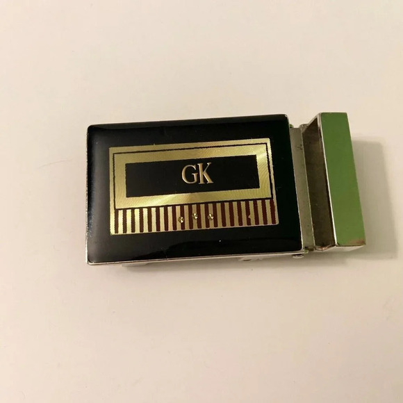 Vintage 1989 GK Belt Buckle  Black Gold Tone TGM - Picture 1 of 13
